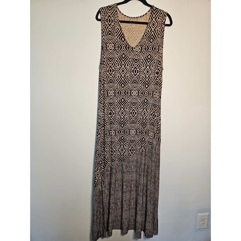 [Boho] Soft Surroundings Geometric Maxi Dress Womens XL Black Cream Sleeveless